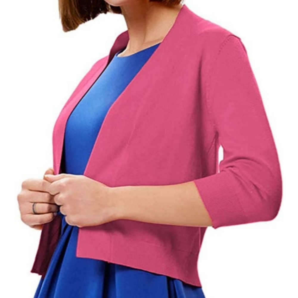 XL GRACE KARIN Women's 3/4 Sleeve Knit Cropped Cardigan in Barbie Pink NWT